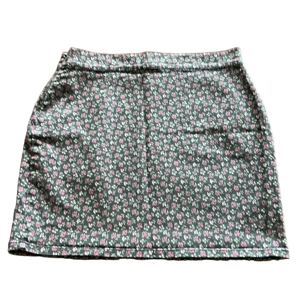 London Jean Green Floral Print Mini Skirt Woman Size 2 Cottagecore